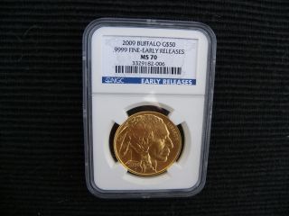 2009 Gold Buffalo G$50.  9999 Fine Early Releases Ngc Ms70 1 Oz. photo