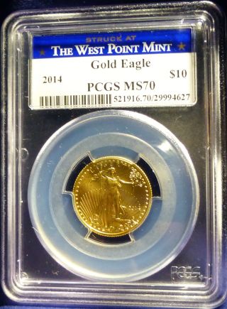 2014 1/4 Oz.  American Eagle $10 Gold Coin Pcgs Ms70 - West Point - photo