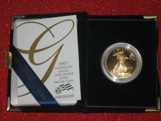 2007 W 1 Oz $50 Gold American Eagle Proof Coin Box Us All photo