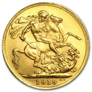 1919 - C Canada Gold Sovereign Coin - George V - Brilliant Uncirculated - Sku 49454 photo