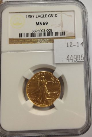 1987 $10 Gold Eagle 1/4 Ounce Fine Ms 69 Ngc Certified photo