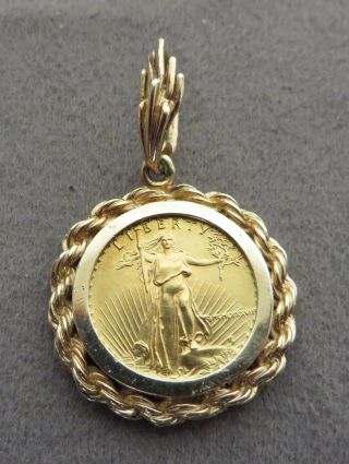 Gorgeous 1987 Rope Bezel American Gold 1/10oz Eagle Pendant With photo