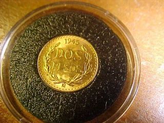 Mexico 1945 Dos Peso Pesos Gold Coin Gem With Lustre photo