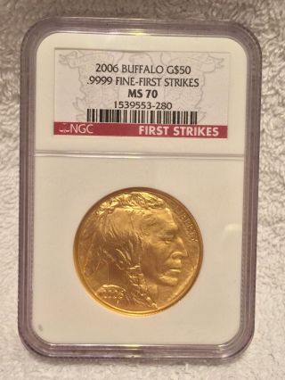 2006 Buffalo G$50.  999 Fine Gold - First Strikes Ngc Ms 70 photo