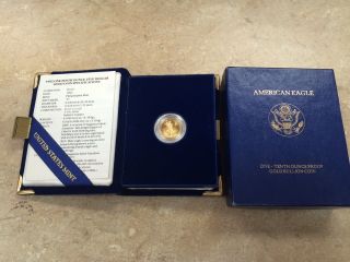 1992 - P $5 American Gold Eagle 1/10 Oz Proof W/box photo