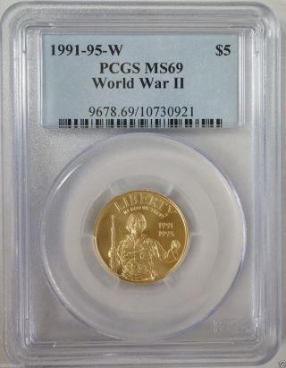 1991 - 95 W $5 World War Ii Gold Commemorative Pcgs Ms69 photo