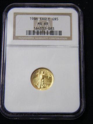 1986 American Gold Eagle (1/10 Oz) $5 - Ngc Ms69 Brown Label photo