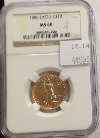 1986 $10 Gold Eagle 1/4 Ounce Fine Ms 69 Ngc Certified photo