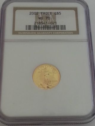 2002 Ngc 1/10th Ounce American Gold Eagle $5 Ms 70 photo