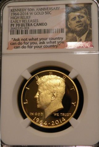 2014 W Gold Kennedy Half Dollar Coin 50 Highrelief Early Releases Ngc Pf70 Pr70 photo