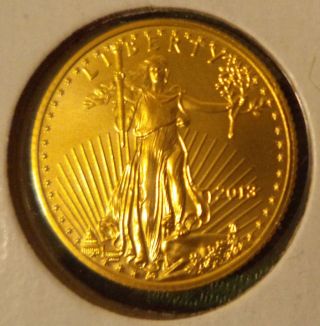 2013 American Gold Eagle $5: 1/10 Troy Ounce 22 Karat Gold Bu Gem Us Coin photo