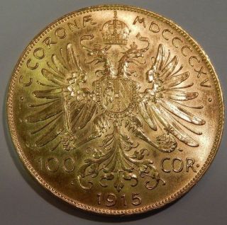 1915 Austria Austrian 100 Corona 1 Oz Gold.  9802 Agw Bullion Uncirculated Bu Nr photo
