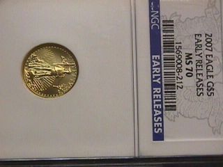 2007 Early Release 1/10 Ounce Gold Eagle Graded Ms70 By Ngc. photo