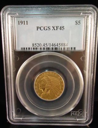 1911 $5 Gold Indian Head Half Eagle - Xf45 Pcgs Low Opening Bid photo