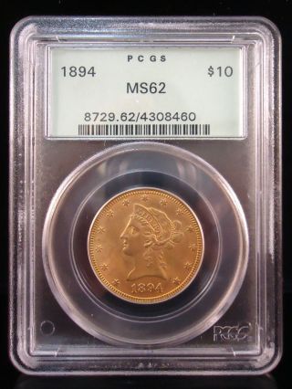 1894 $10 Gold Liberty Head Eagle Ms 62 Ogh Pcgs Low Opening Bid photo