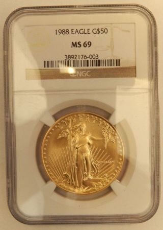 United States Gold $50 1988 American Eagle 1 Oz Bullion Ngc Ms69 (003) photo