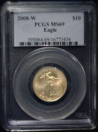 2008 W $10 Gold Eagle Pcgs Ms 69 Golden Toning photo