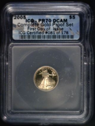 2005 Us $5 Gold Eagle Proof Icg Pr 70 Dcam First Day photo