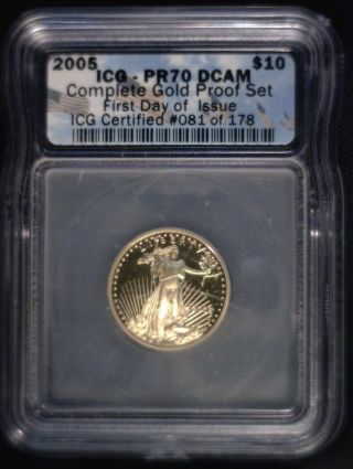 2005 Us $10 Gold Eagle Proof Icg Pr 70 Dcam First Day photo