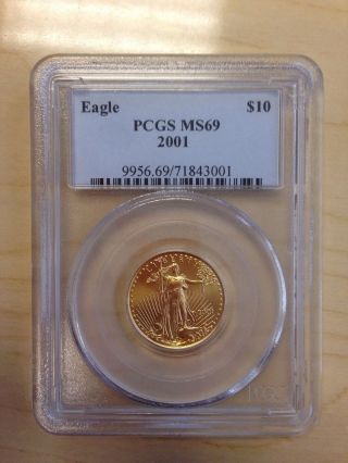 2001 Pcgs Ms69 Gold American Eagle $10 1/4 Ounce Gold photo