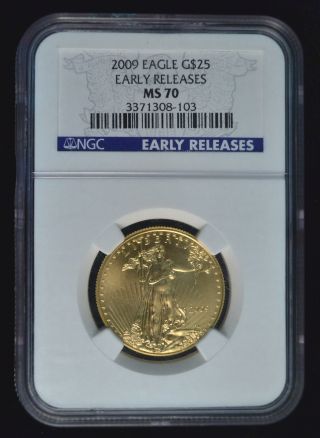 2009 1/2 Oz American Gold Eagle Early Releases $25 Dolar U.  S.  Coin Ngc Ms70 photo