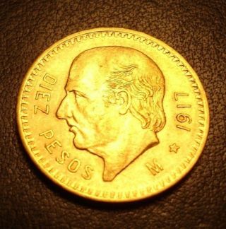 1917 Mexican Diez 10 Pesos Gold Coin photo