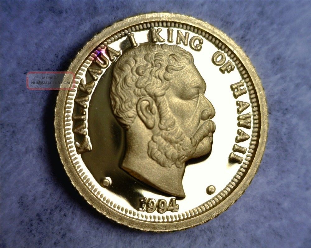 1994 Royal Hawaiian 1/20 Oz Proof. 9999 Gold Coin King Kalakaua