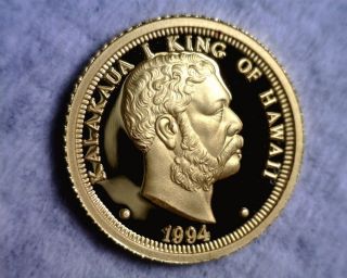 1994 Royal Hawaiian 1/10 Oz Proof.  9999 Gold Coin King Kalakaua photo