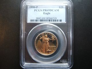 1990 - P Pcgs Pr69 Dcam Proof Deep Cameo $25 Gold American Eagle 1/2 Oz photo