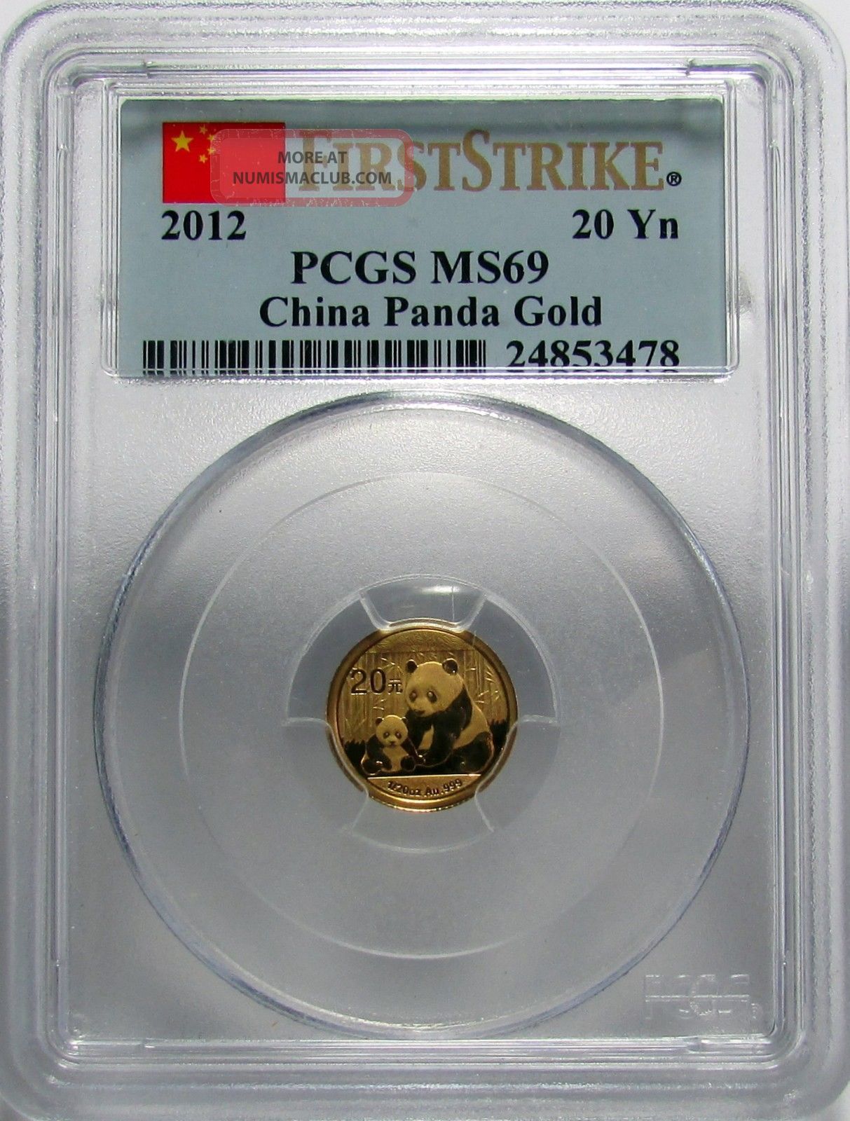 2012 First Strike Pcgs Ms 69 Gold China Panda 20 Yuan 20y 1/20 Oz