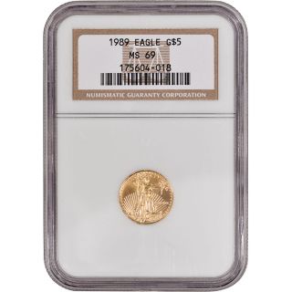 1989 American Gold Eagle (1/10 Oz) $5 - Ngc Ms69 photo
