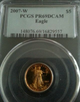 2007 W American Gold Eagle Deep Cameo Proof Pcgs Pr69 Dcam $5 (1/10 Oz) Coin photo