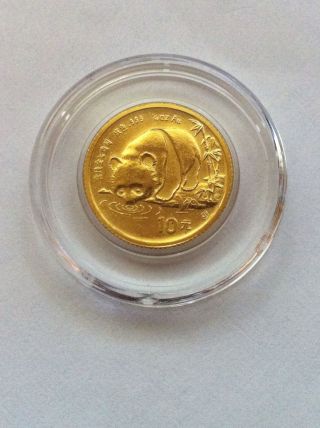 1987 1/10 Oz.  999 Fine Gold 10 Yn Chinese Panda Coin In Capsule photo