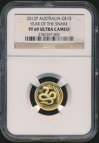 Australia 2013 $15 1/10oz Gold Proof Year Of The Snake Ngc Pf - 69 photo
