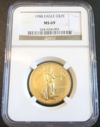 1988 $25 1/2 Gold Eagle Ngc Ms69 Better Date Mcmlxxxviii Collect/invest photo