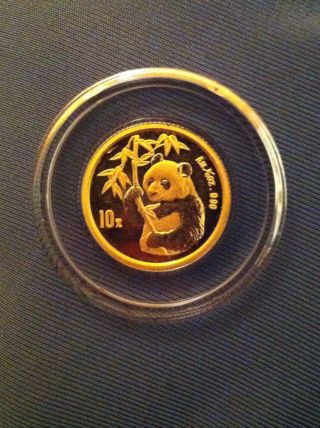 1995 1/10 Oz.  999 Fine Gold Chinese Panda Coin Rare Key Date In Capsule photo