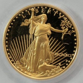 1991 - P $10 1/4oz Gold Eagle Pcgs Pr69dcam Deep Cameo Proof Gold photo