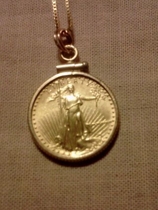Mcmlxxxvii 1987 American Eagle 1/10 Oz Fine Gold $5 Dollars Coin Necklace photo