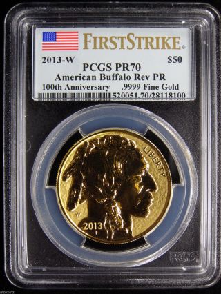 2013 - W $50 (1oz) Gold American Buffalo Reverse Proof Pcgs Pr70 First Strike photo