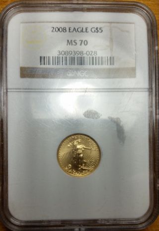 2008 $5 Gold Eagle 1/10 Oz Graded Ngc Ms 70 photo