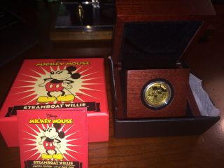 Limited Edition Disney Mickey Mouse Steamboat Willie 1/4 Oz Gold Coin photo