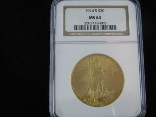 1914 - S $20 Ngc Ms64 Gold Coin - St.  Gaudens photo