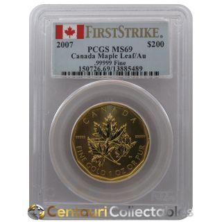 2007 1 Oz Canadian Gold Maple Leaf Coin 99999 Fine Pcgs Gold Ms 69 Sku5489 photo