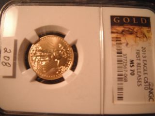 2013 Gold $10 Eagle Cameo First Releases Ngc Ms70 photo