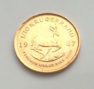 1987 South Africa 1⁄10 Ounce Krugerrand (baby Krug) Near Unc.  Low Mintage Year photo