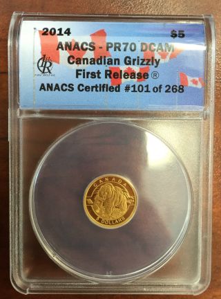2014 Canadian Grizzly First Release $5 Gold 1/10 Anacs Pr70 Dcam photo