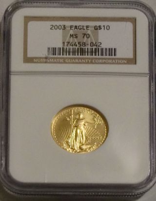 2003 United States American Gold Eagle $10 1/4 Oz Ngc Ms 70 Perfect Coin No Res photo