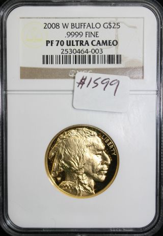 2008 W $25 Gold Proof Buffalo.  9999 Ngc Pf 70 Ultra Cameo W/ Box And 464 - 003 photo