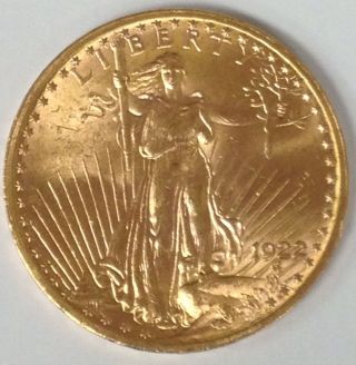 1922 $20 Saint - Gaudens Double Eagle Gold Coin With Motto photo