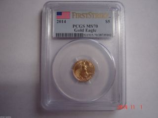 2014 American Gold Eagle 1/10 Oz $5 - Pcgs Ms70 - First Strike photo